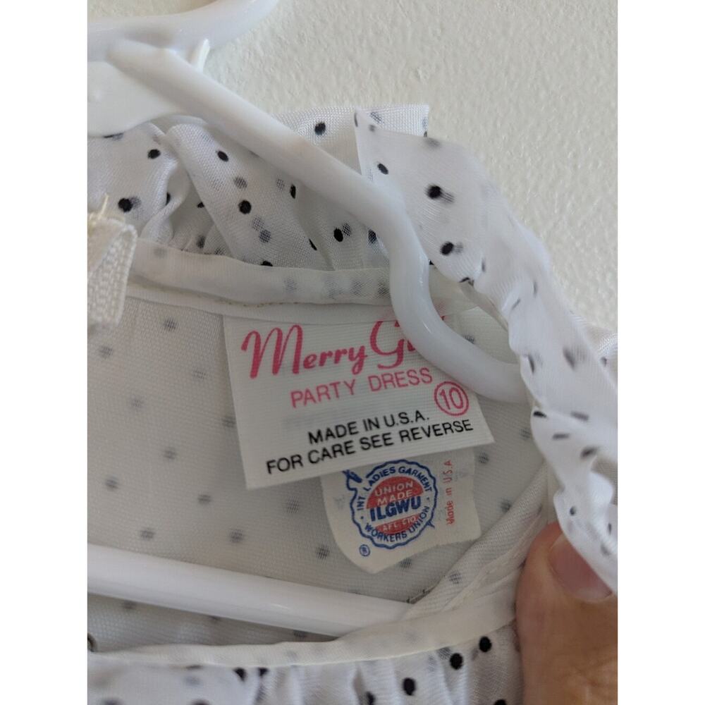 Vtg Merry Girl Dress 10 Sheer Polka Dot Black and White Pleated - Picture 6 of 7